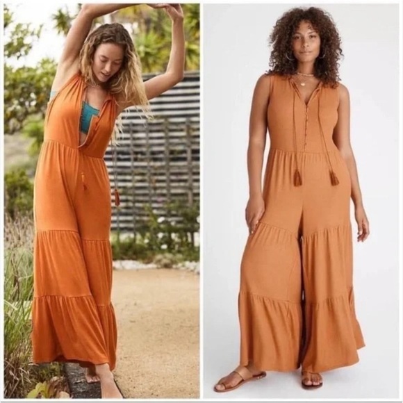 Anthropologie Saturday Sunday ribbed tiered jumpsuit rust colored size XS - Picture 2 of 11